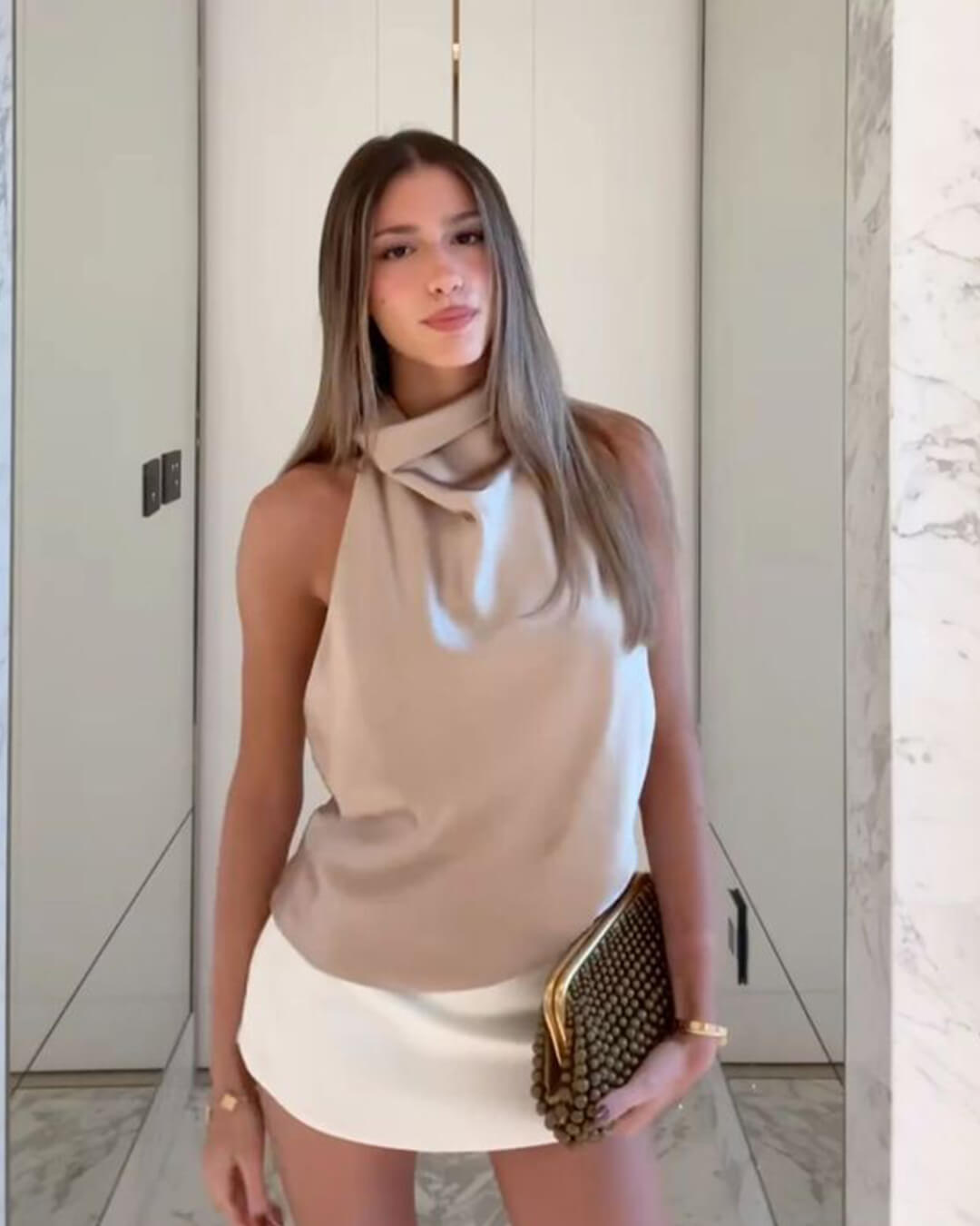 SOERA Anastasia Halter Backless Satin Top - Tops - tT1764442362188044500 Camel XS