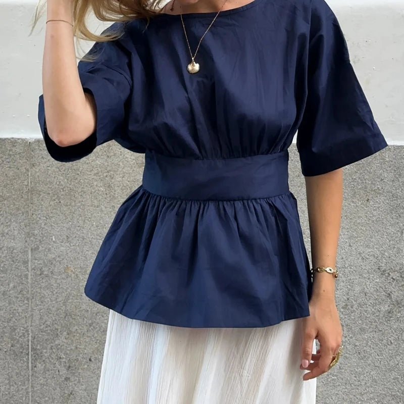 SOERA Cecile Ruffled Backless Blouse - Tops -  Navy S