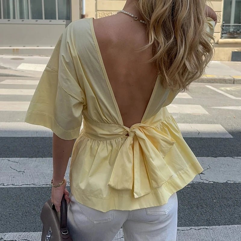 SOERA Cecile Ruffled Backless Blouse - Tops -  Yellow S