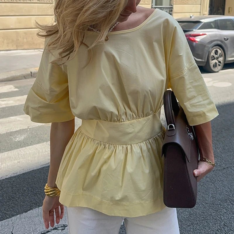 SOERA Cecile Ruffled Backless Blouse - Tops -  Yellow S