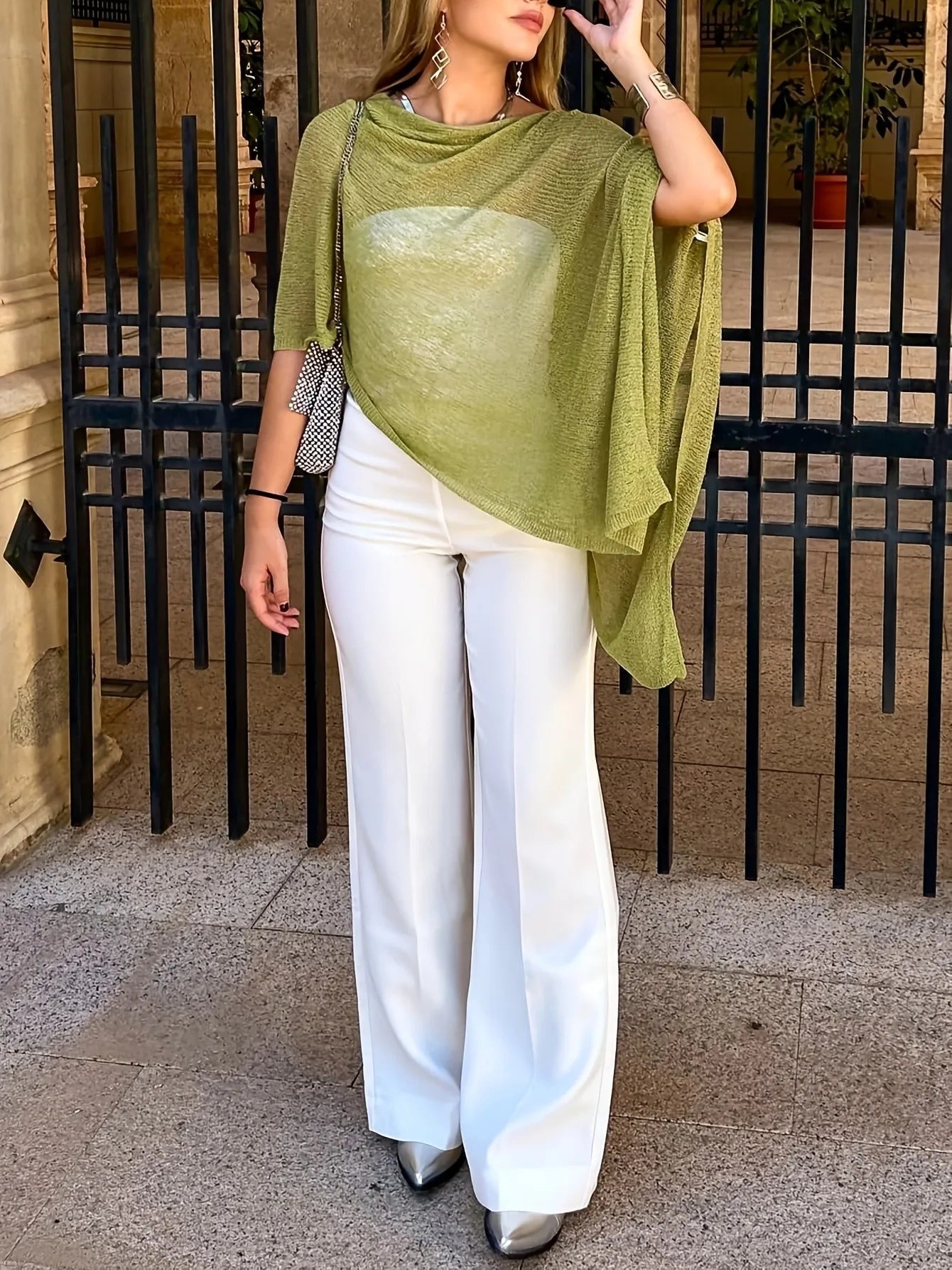 SOERA Celeste Batwing Knitted Shawl Top - Tops -  Olive S