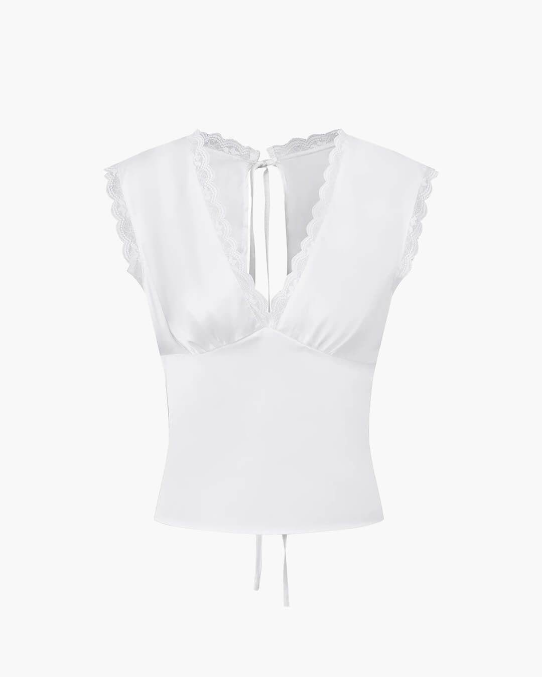 SOERA Francesca Deep Neck Satin Top - Tops - 1005011589146009-;ji1770793334356551997 White XL