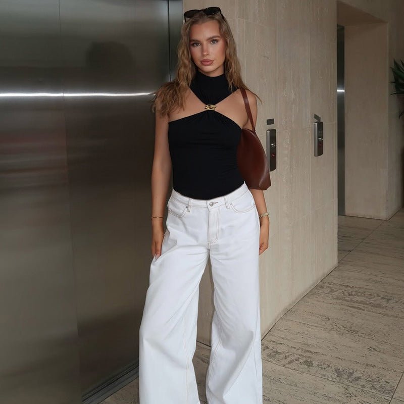 SOERA Isabelle Gold Accent Halter Top - Tops - Tr1770344797580794328 M