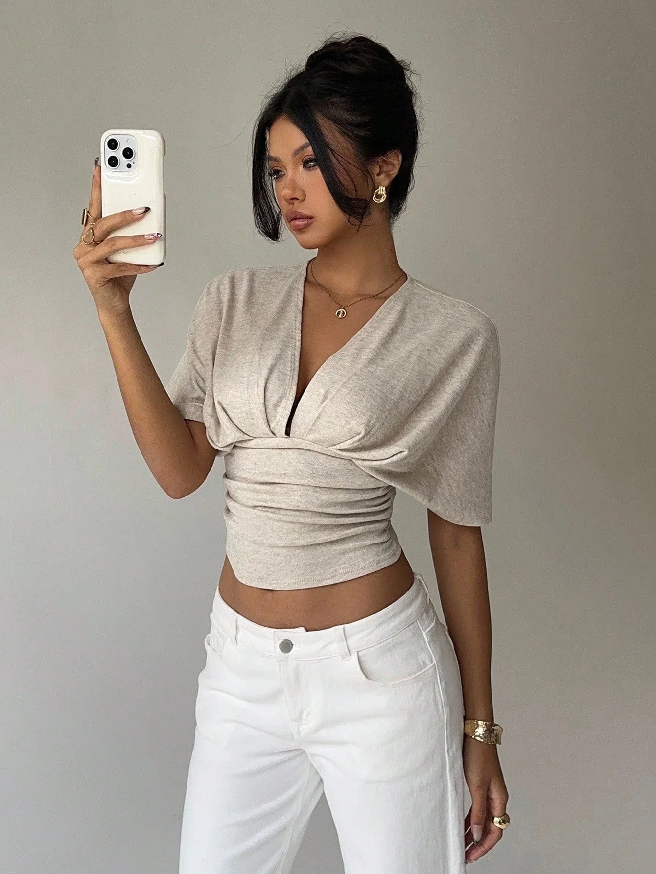SOERA Kendra Plunged Neck Fitted Blouse - Tops - 1005010495875497-;cm1775118415191292406 XS