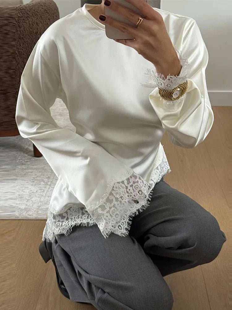 SOERA Serena Lace Satin Long Sleeve Top - Tops -  Black S