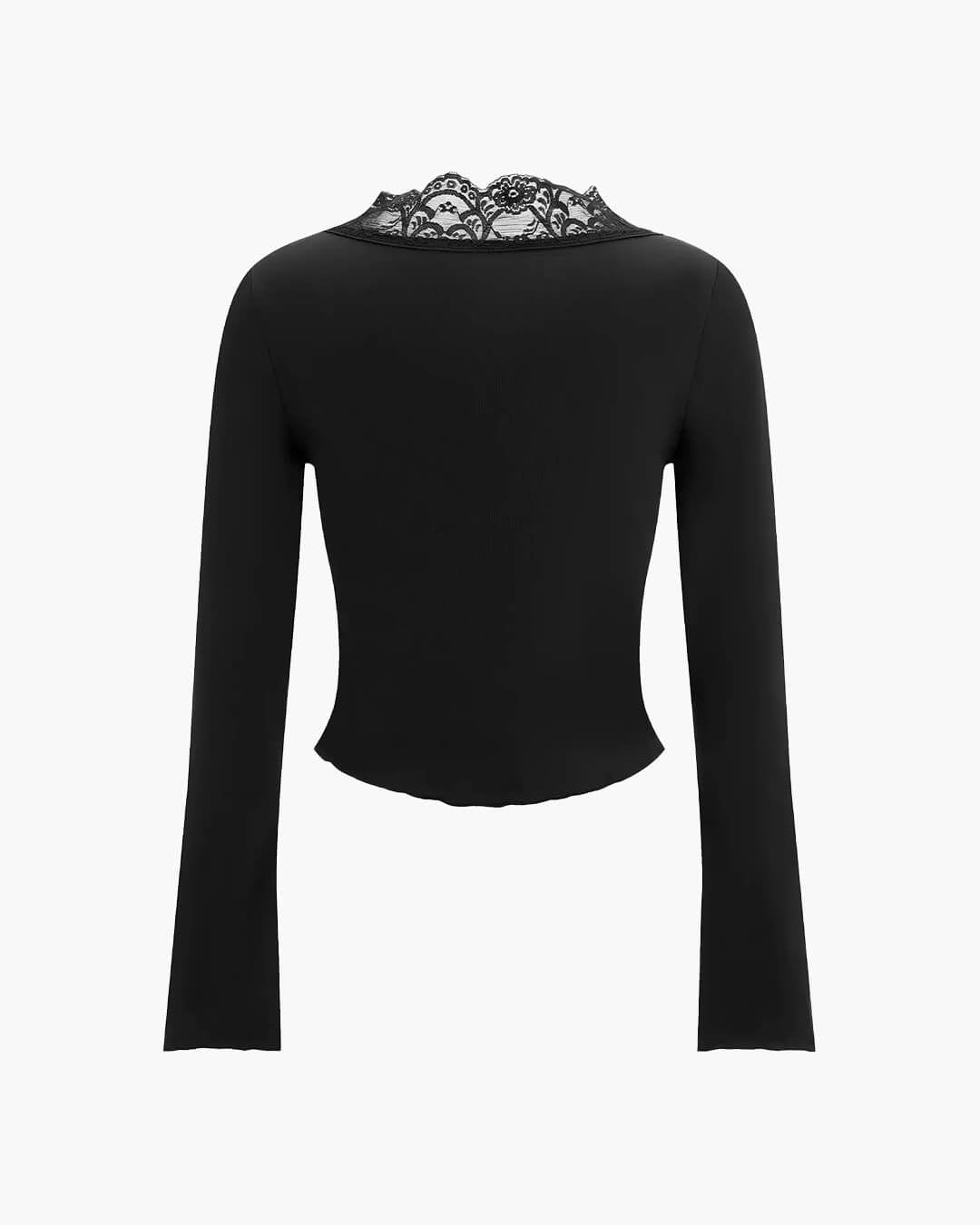 SOERA Victoria Long Sleeve Lace Trim Blouse - Tops -  Black M