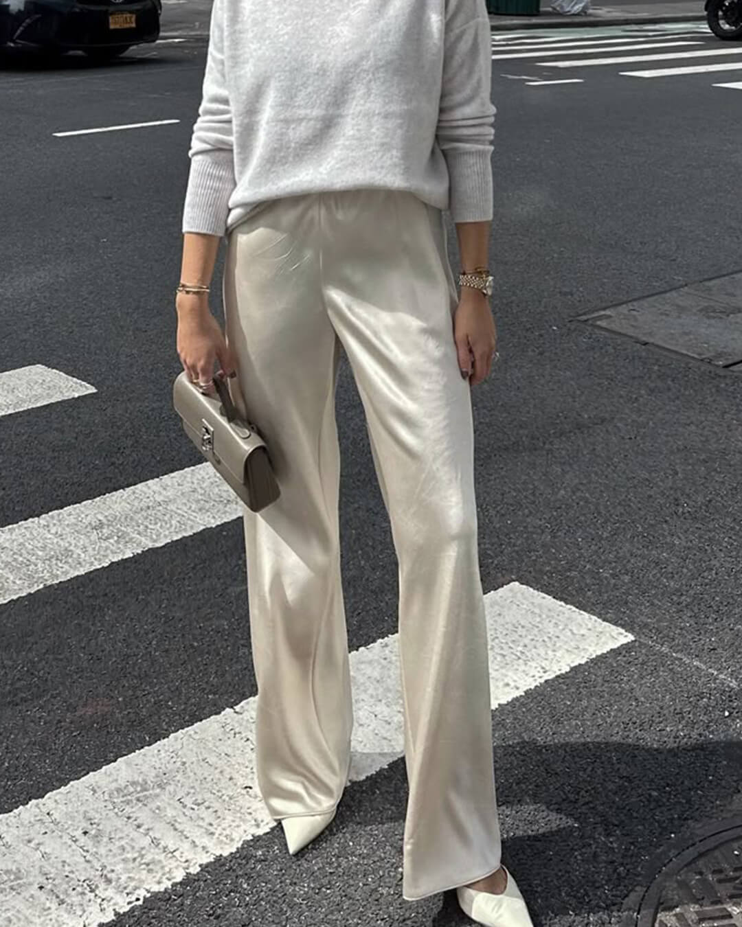 SOERA Wendy Wide Leg Satin Trousers - Trousers - 3256808273823050-;tp1763832189654810029 White S