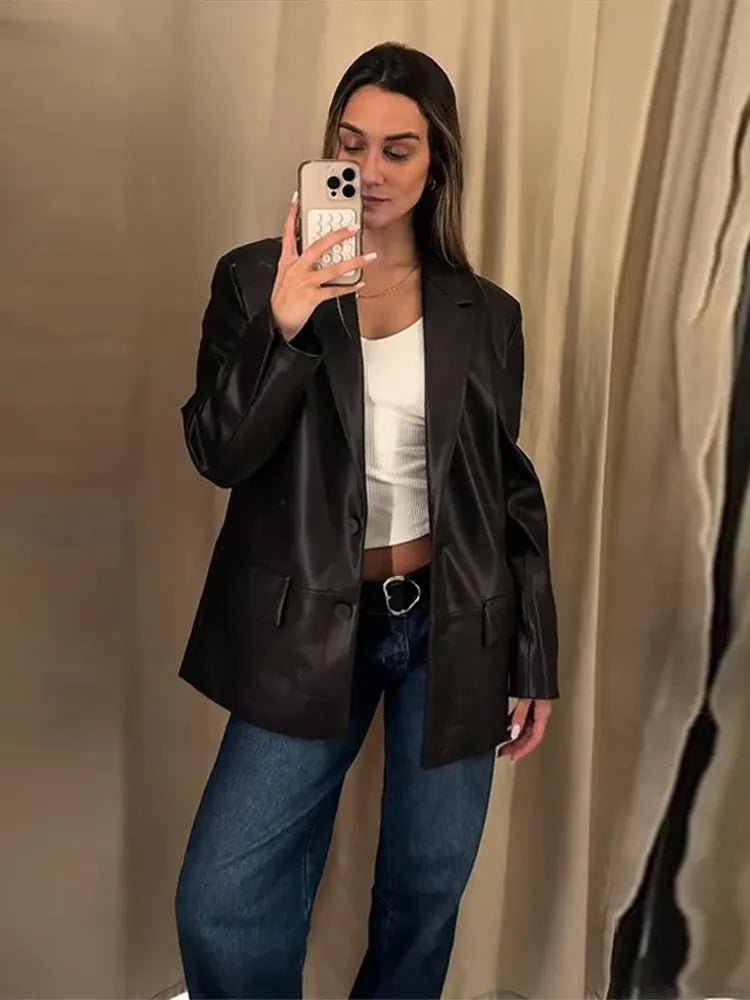 SOERA Ryza Vegan Leather Blazer - Women's Blazers - 3256809675810968-;Mr1757549903793605980 Dark Brown L